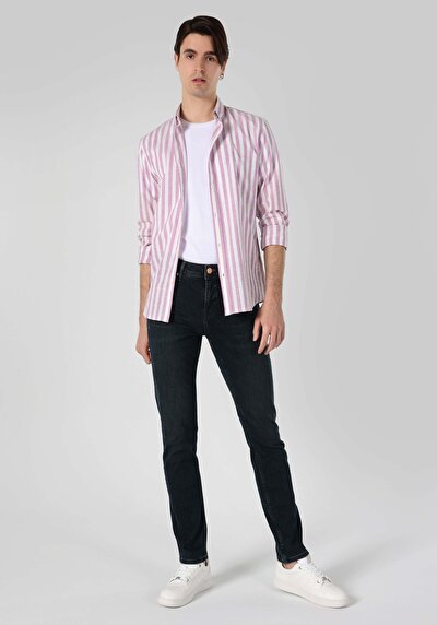Image de Chemise À Manches Longues Violet Slim Fit Homme