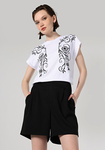 Image de T-shirt À Manches Courtes Blanc Regular Fit Femme