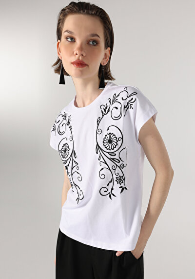 Image de T-shirt À Manches Courtes Blanc Regular Fit Femme
