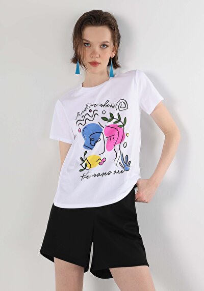 Image de T-shirt À Manches Courtes Blanc Regular Fit  Femme