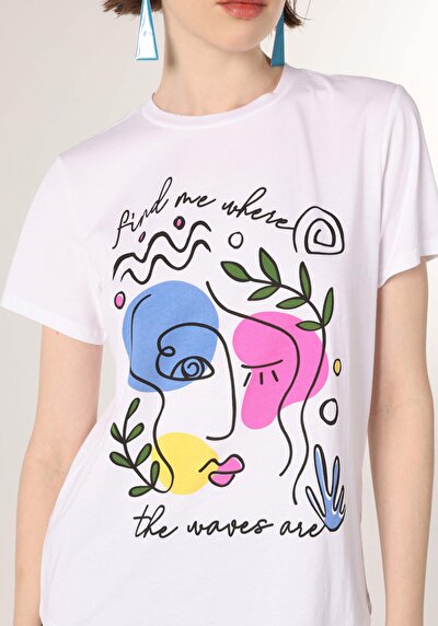 Image de T-shirt À Manches Courtes Blanc Regular Fit  Femme