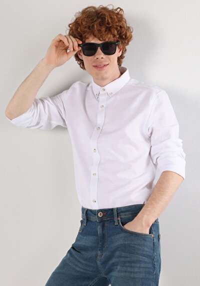 Image de Chemise À Manches Longues Blanc Slim Fit Homme