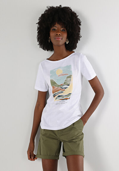 Afficher les détails de T-shirt À Manches Courtes Blanc Regular Fit  Femme
