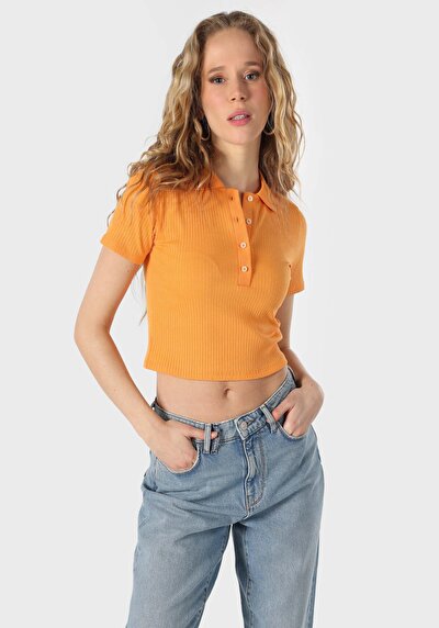 Afficher les détails de T-shirt À Manches Courtes Orange Slim Fit  Femme