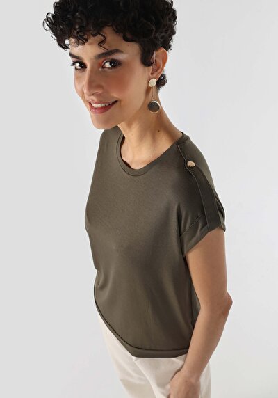 Image de T-shirt À Manches Courtes Kaki Regular Fit Femme