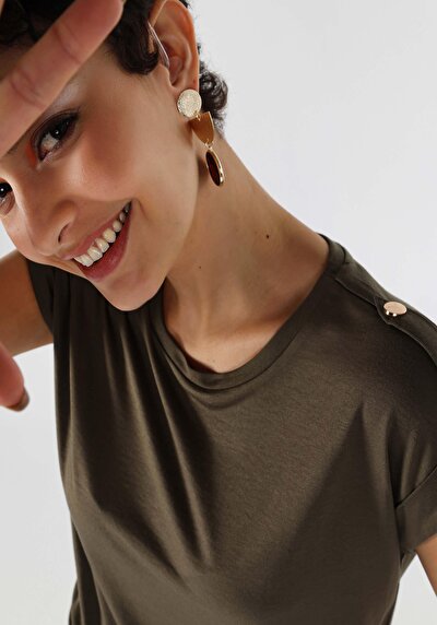 Image de T-shirt À Manches Courtes Kaki Regular Fit  Femme