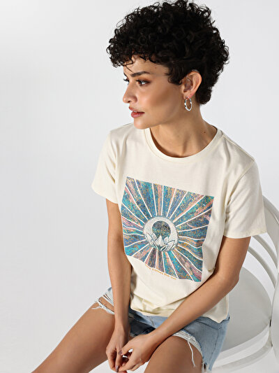 Image de T-shirt À Manches Courtes Ecru Regular Fit  Femme