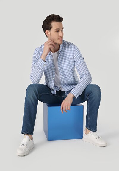 Image de Chemise À Manches Longues Bleu Regular Fit Homme