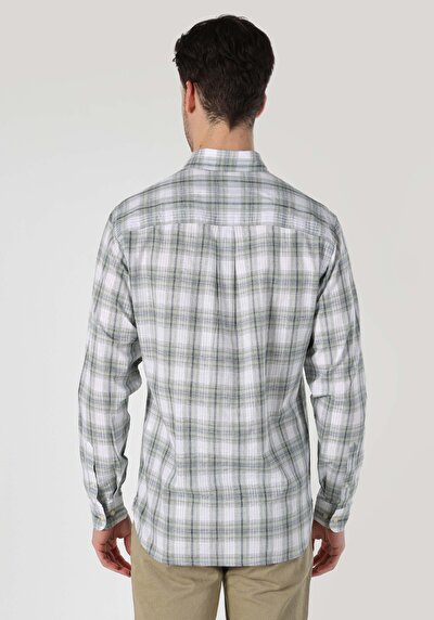 Image de Chemise À Manches Longues Vert Regular Fit Plaid Oxford Homme
