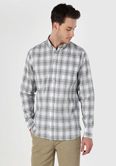 Image de Chemise À Manches Longues Vert Regular Fit Plaid Oxford Homme