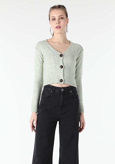 Image de Cardigan Tricot Vert Slim Fit Femme
