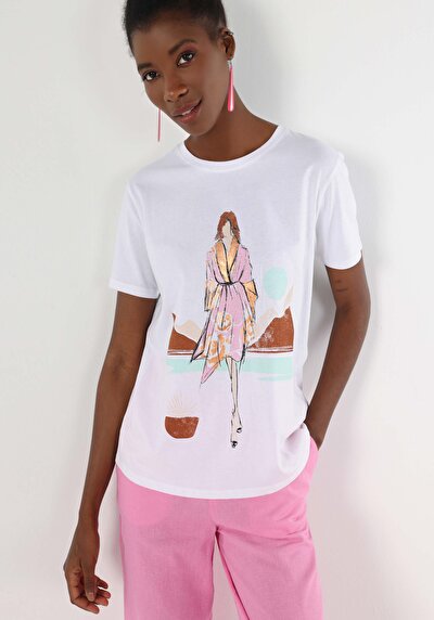Image de T-shirt À Manches Courtes Blanc Regular Fit  Femme