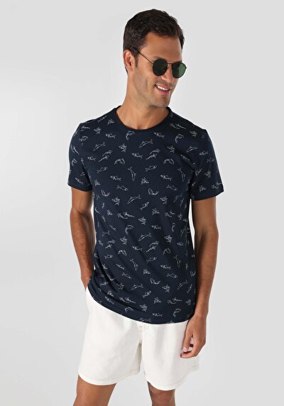 Image de T-shirt À Manches Courtes Marine Regular Fit Imprimé Homme