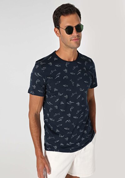 Image de T-shirt À Manches Courtes Marine Regular Fit Imprimé Homme