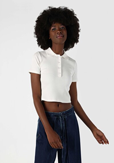 Afficher les détails de T-shirt À Manches Courtes Blanc Slim Fit  Femme