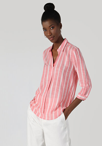 Image de Chemisier À Manches Longues Rouge Regular Fit Femme