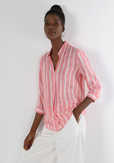 Image de Chemisier À Manches Longues Rouge Regular Fit Femme