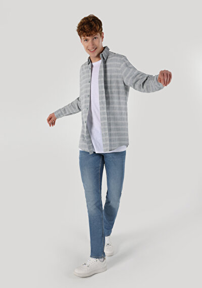 Image de Chemise À Manches Longues Gris Comfort Fit Rayé Ratière Homme
