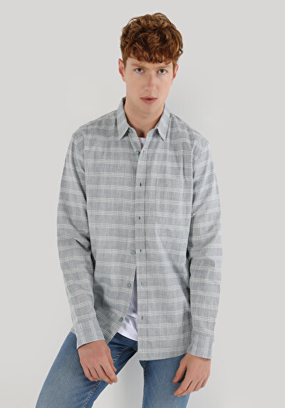 Image de Chemise À Manches Longues Gris Comfort Fit Rayé Ratière Homme