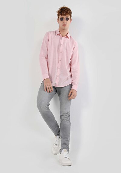 Afficher les détails de Chemise À Manches Longues Rose Comfort Fit   Homme