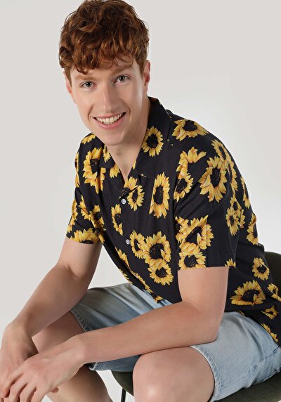 Image de Chemise À Manches Courtes Anthracite Imprimé Regular Fit Homme