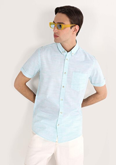 Image de Chemise À Manches Courtes Vert Droit Slim Fit Homme