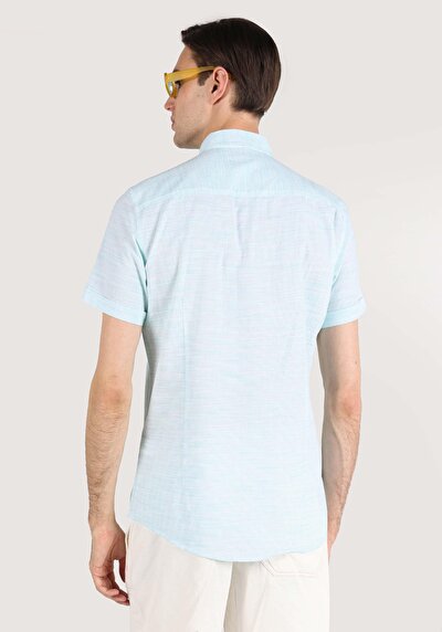 Image de Chemise À Manches Courtes Vert Droit Slim Fit Homme