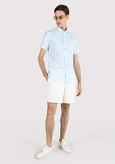 Image de Chemise À Manches Courtes Vert Droit Slim Fit Homme