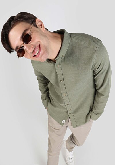 Image de Chemise À Manches Longues Vert Slim Fit   Homme