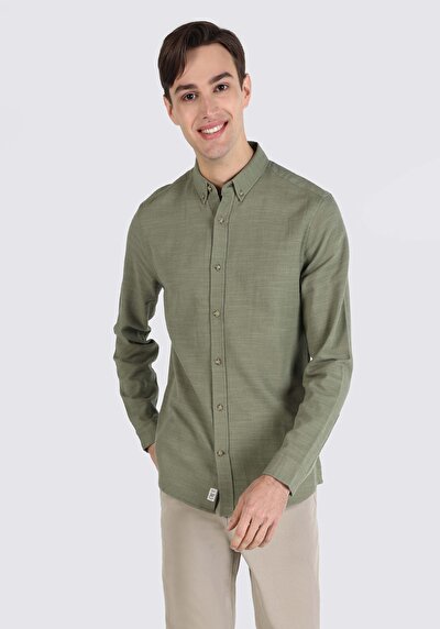 Image de Chemise À Manches Longues Vert Slim Fit Homme