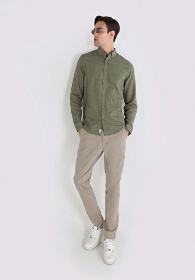 Image de Chemise À Manches Longues Vert Slim Fit   Homme