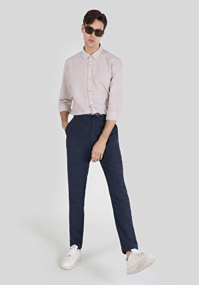Afficher les détails de Pantalon Marine Düz Paça Medium Rise En  Regular Fit Homme