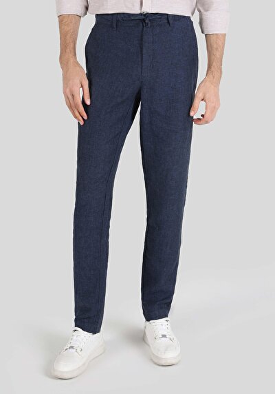 Afficher les détails de Pantalon Marine Düz Paça Medium Rise En  Regular Fit Homme