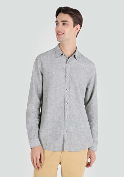 Afficher les détails de Chemise À Manches Longues Kaki Comfort Fit   Homme