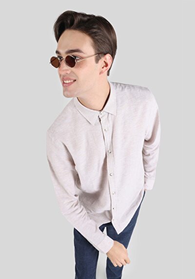 Image de Chemise À Manches Longues Beige Comfort Fit Homme