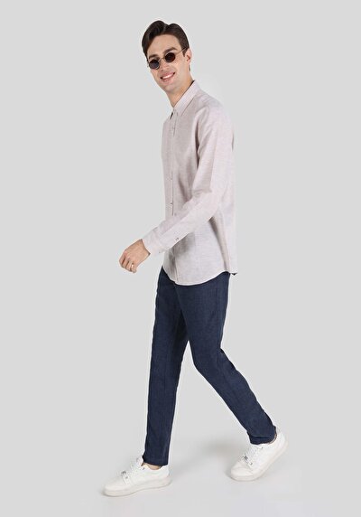 Afficher les détails de Chemise À Manches Longues Beige Comfort Fit   Homme
