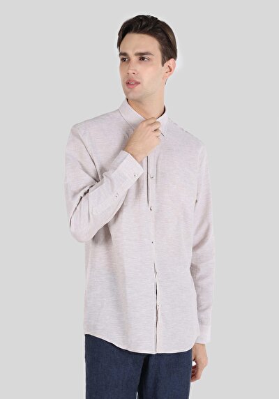 Image de Chemise À Manches Longues Beige Comfort Fit Homme