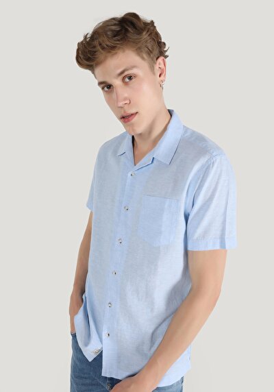 Image de Chemise À Manches Courtes Bleu Droit Comfort Fit Homme