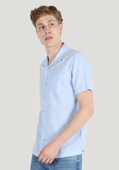 Image de Chemise À Manches Courtes Bleu Droit Comfort Fit Homme