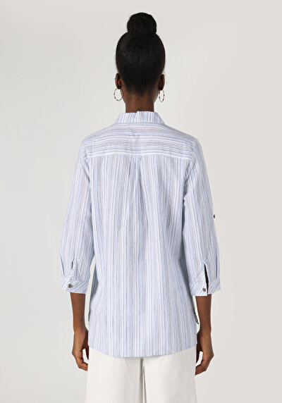 Image de Chemisier À Manches Longues Bleu Regular Fit Femme