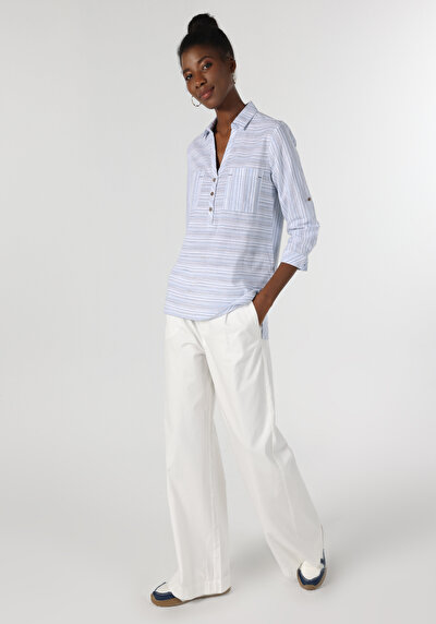 Image de Chemisier À Manches Longues Bleu Regular Fit Femme