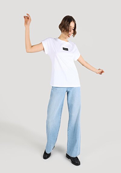 Afficher les détails de T-shirt À Manches Courtes Blanc Regular Fit Imprimé Femme