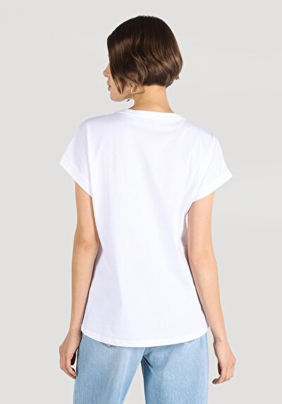 Afficher les détails de T-shirt À Manches Courtes Blanc Regular Fit Imprimé Femme