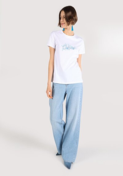 Image de T-shirt À Manches Courtes Blanc Regular Fit Imprimé Femme