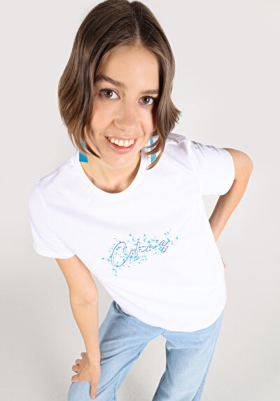 Afficher les détails de T-shirt À Manches Courtes Blanc Regular Fit Imprimé Femme