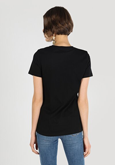 Image de T-shirt À Manches Courtes Noir Regular Fit Imprimé Femme