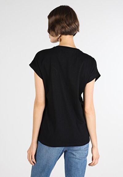 Image de T-shirt À Manches Courtes Noir Regular Fit Imprimé Femme