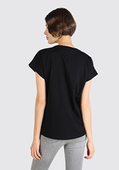 Image de T-shirt À Manches Courtes Noir Regular Fit Imprimé Femme