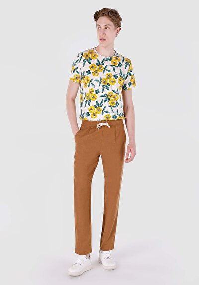 Image de Pantalon Marron Düz Paça Medium Rise En Regular Fit Homme