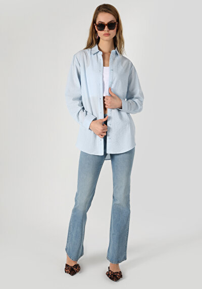 Afficher les détails de Chemise À Manches Longues Bleu Relaxed Fit   Femme